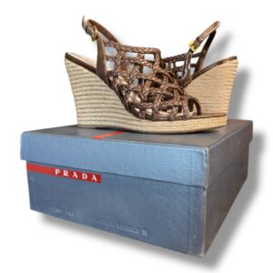 PRADA Woven Leather Wedge Sandals Platform Size 7 US 38 EU (with Box And Bag)