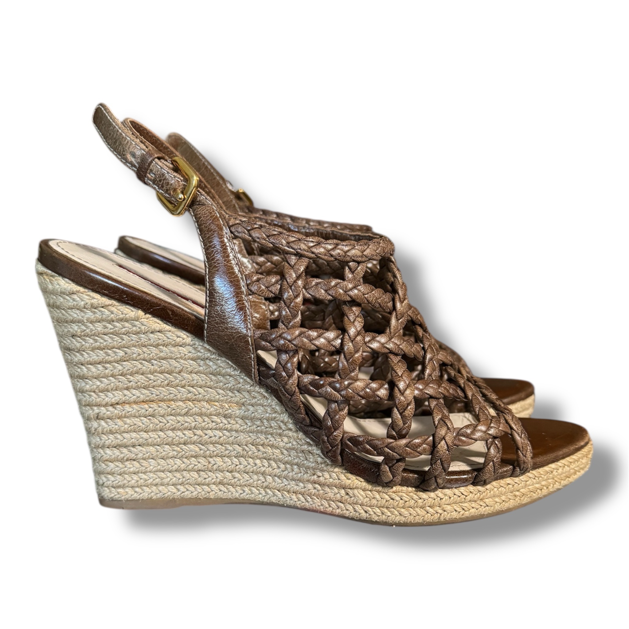 PRADA Woven Leather Wedge Sandals Platform Size 7 US 38 EU (with Box And Bag) - Image 2