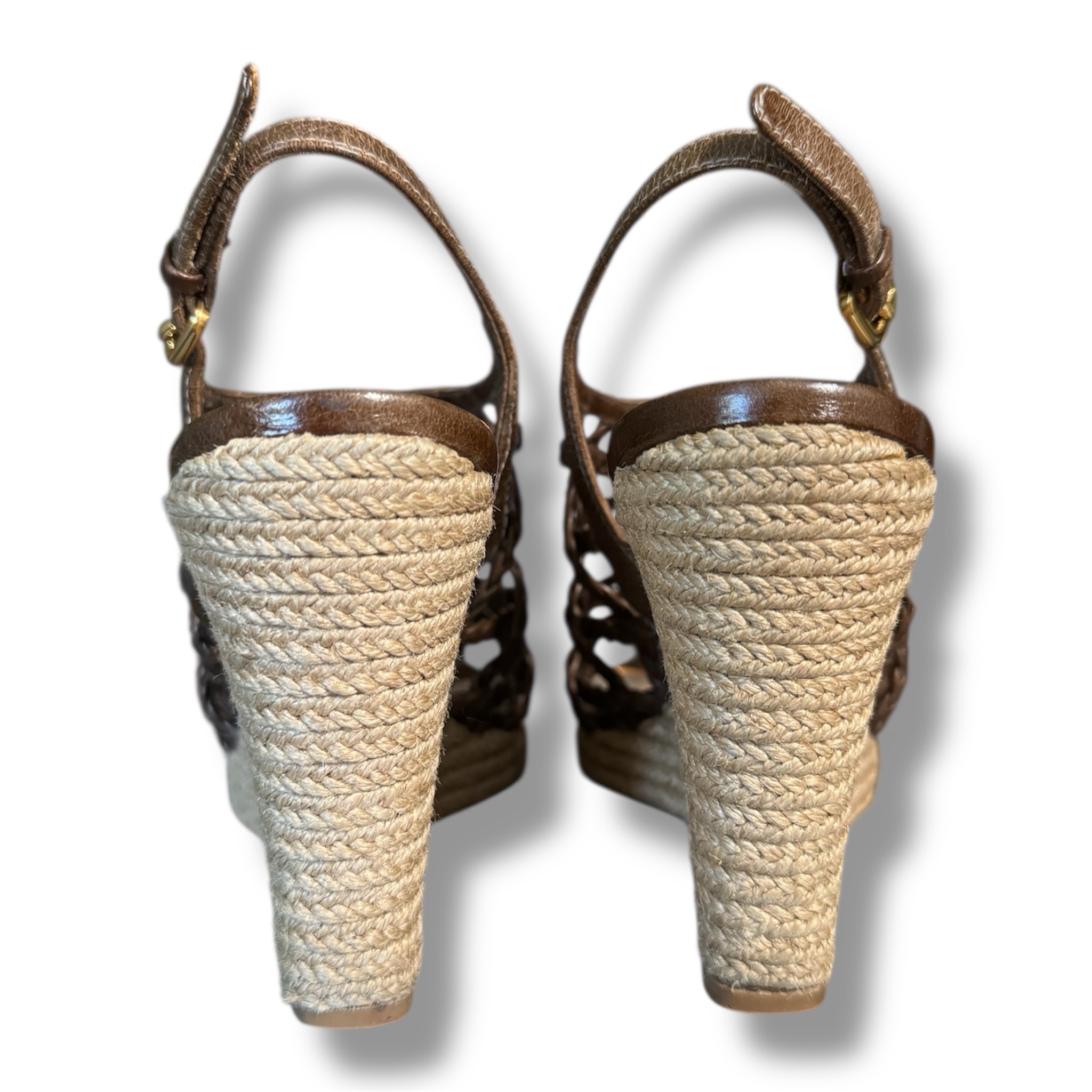 PRADA Woven Leather Wedge Sandals Platform Size 7 US 38 EU (with Box And Bag) - Image 6