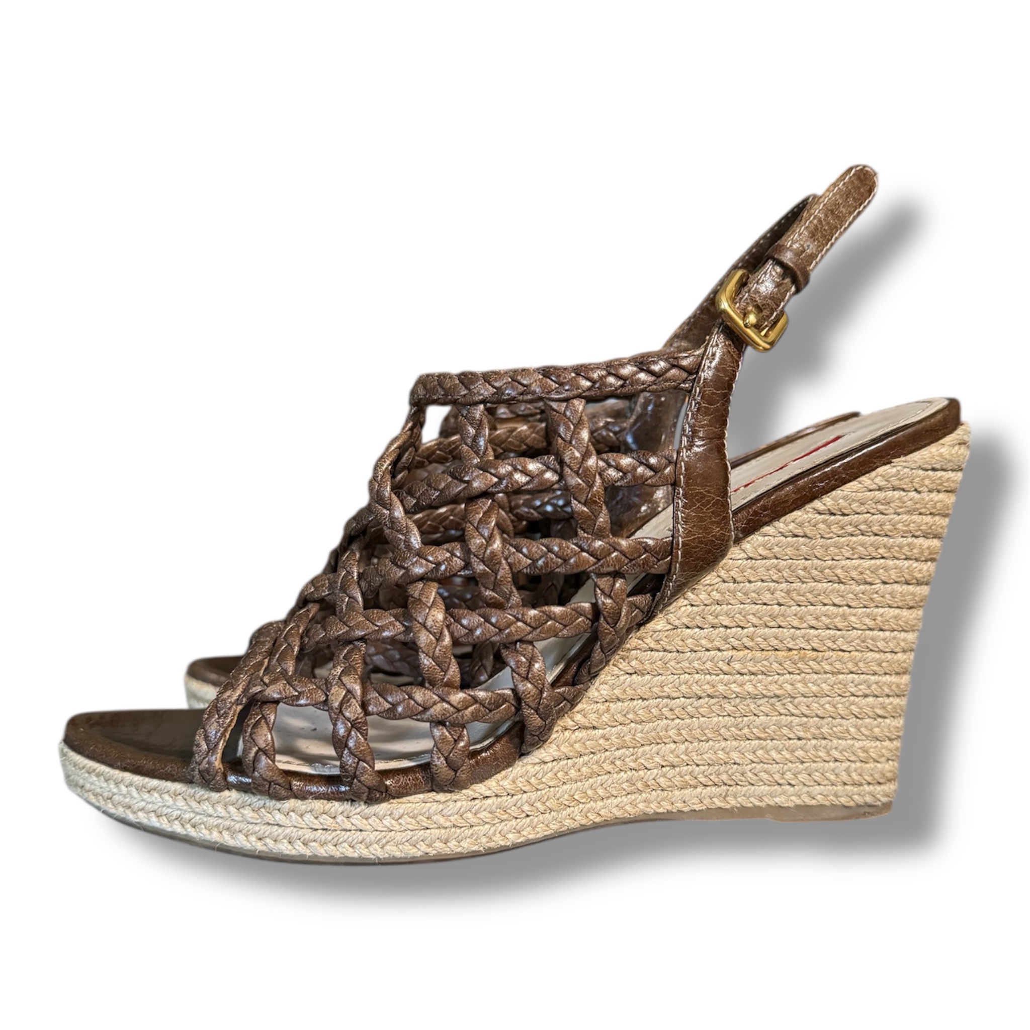PRADA Woven Leather Wedge Sandals Platform Size 7 US 38 EU (with Box And Bag) - Image 3
