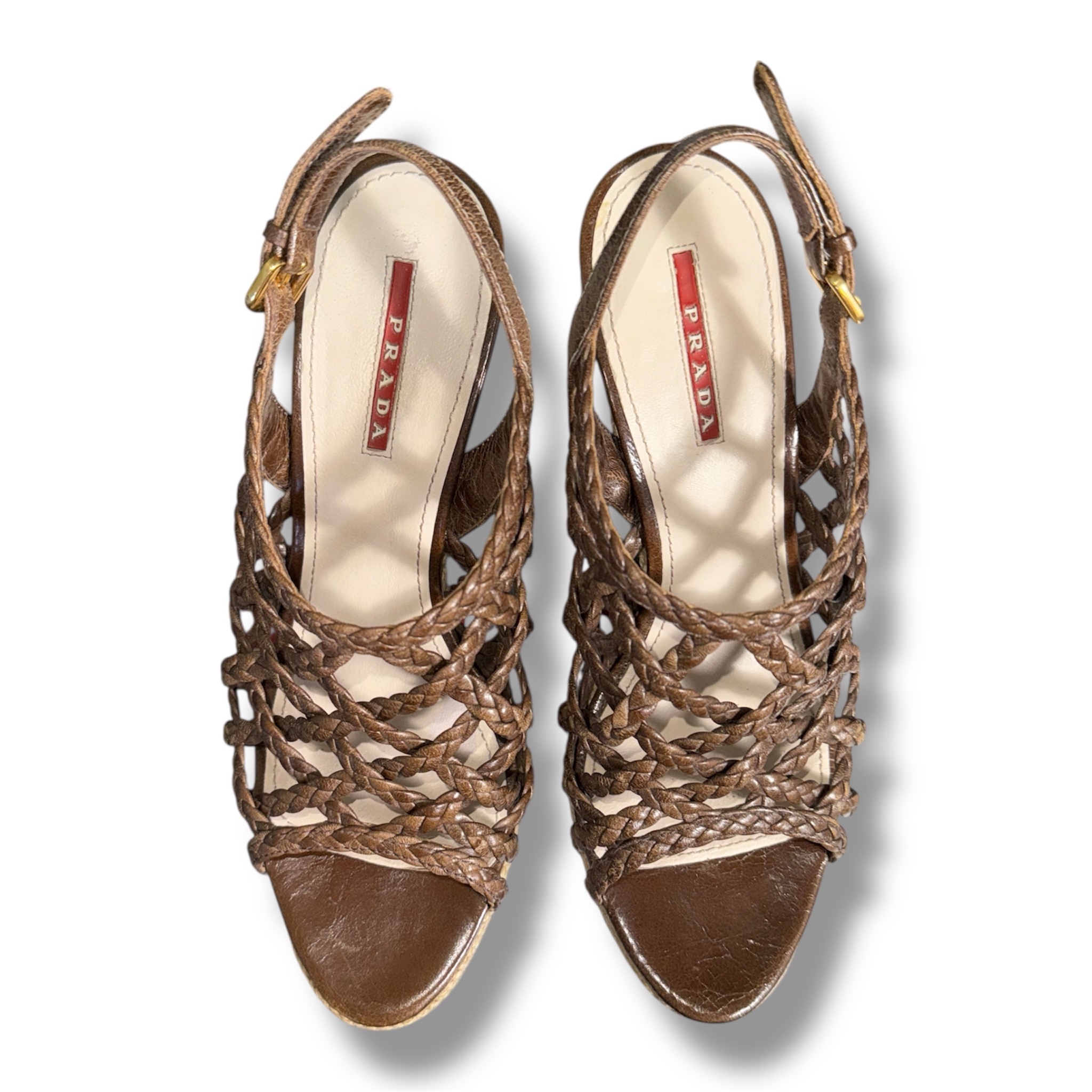 PRADA Woven Leather Wedge Sandals Platform Size 7 US 38 EU (with Box And Bag) - Image 5