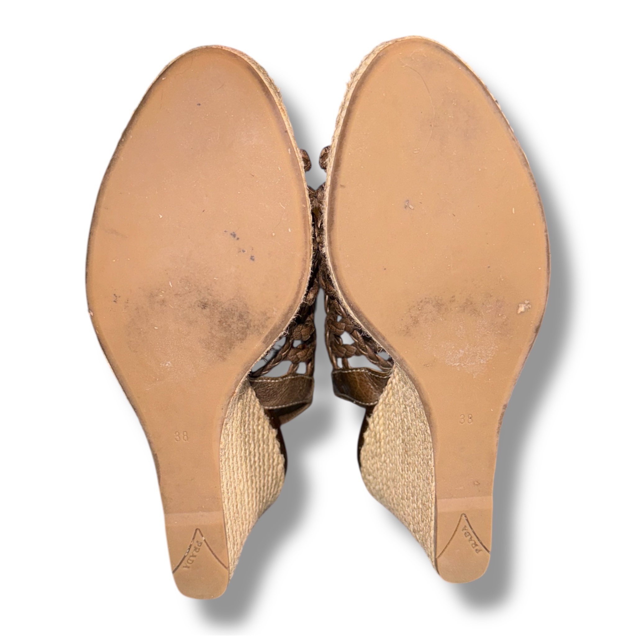 PRADA Woven Leather Wedge Sandals Platform Size 7 US 38 EU (with Box And Bag) - Image 7