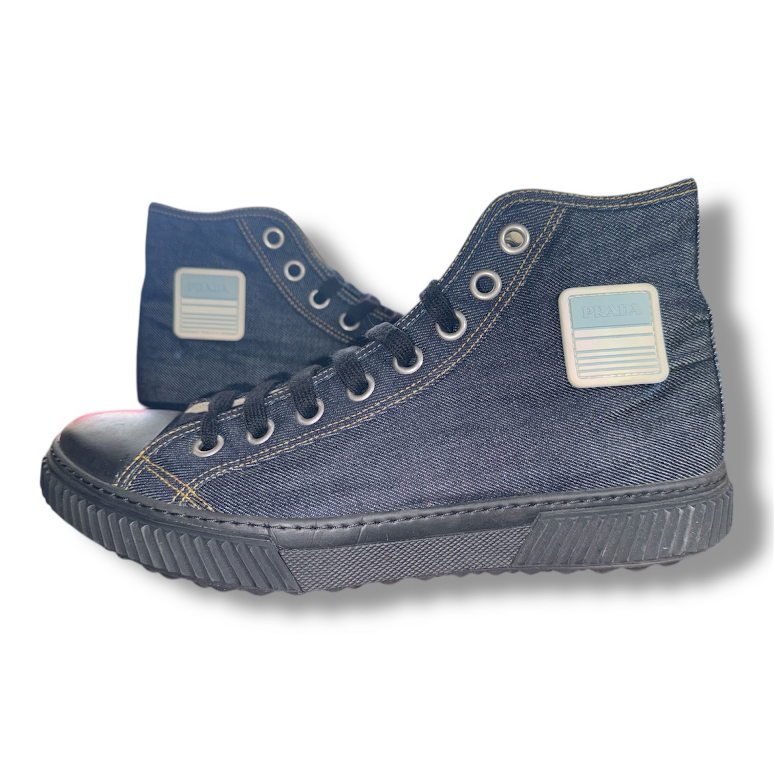 PRADA Denim High Top Sneakers (4T 3218 8.5) Men's US size 9.5/10 (canvas)