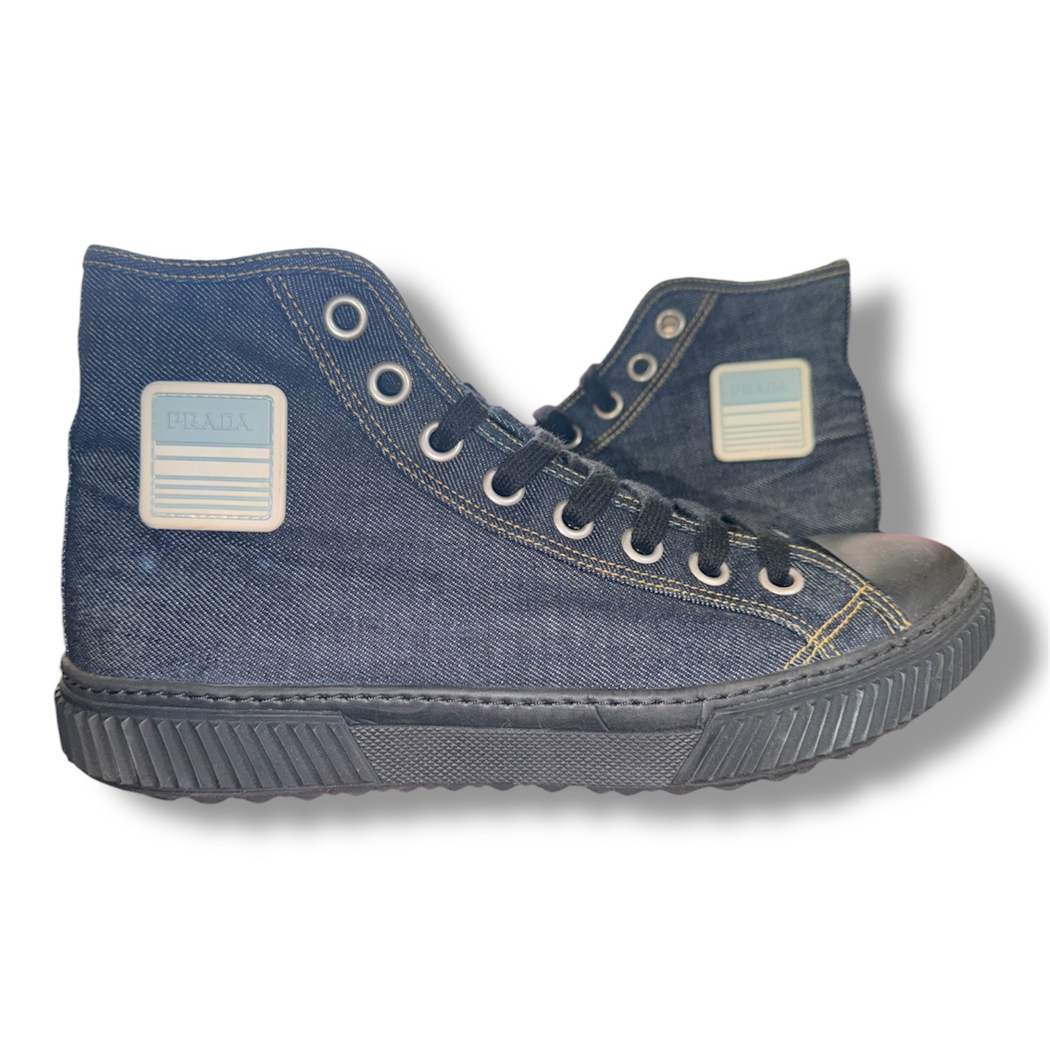 PRADA Denim High Top Sneakers (4T 3218 8.5) Men's US size 9.5/10 (canvas) - Image 2