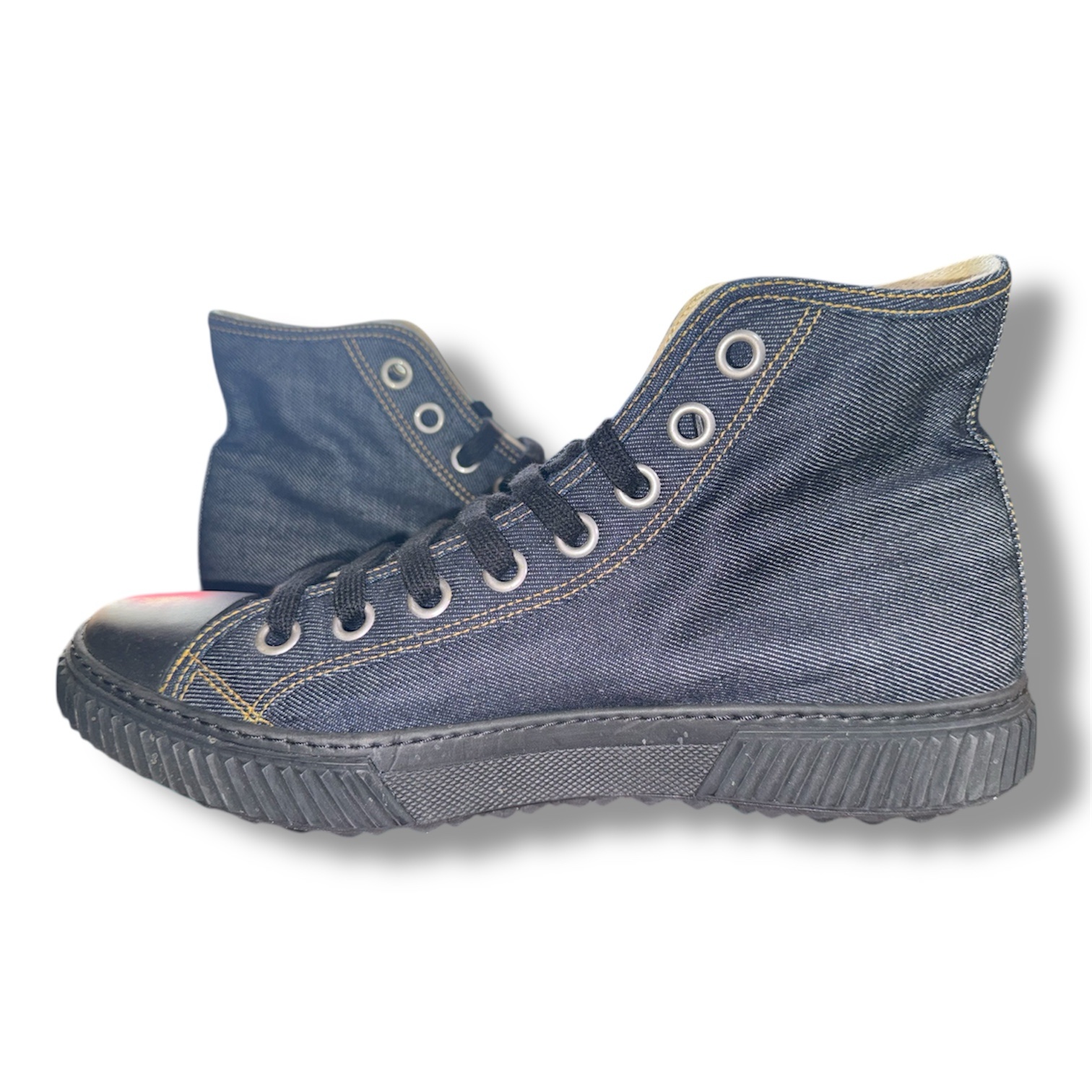 PRADA Denim High Top Sneakers (4T 3218 8.5) Men's US size 9.5/10 (canvas) - Image 3