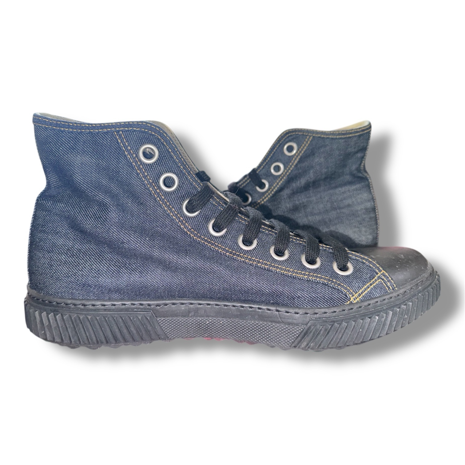 PRADA Denim High Top Sneakers (4T 3218 8.5) Men's US size 9.5/10 (canvas) - Image 4