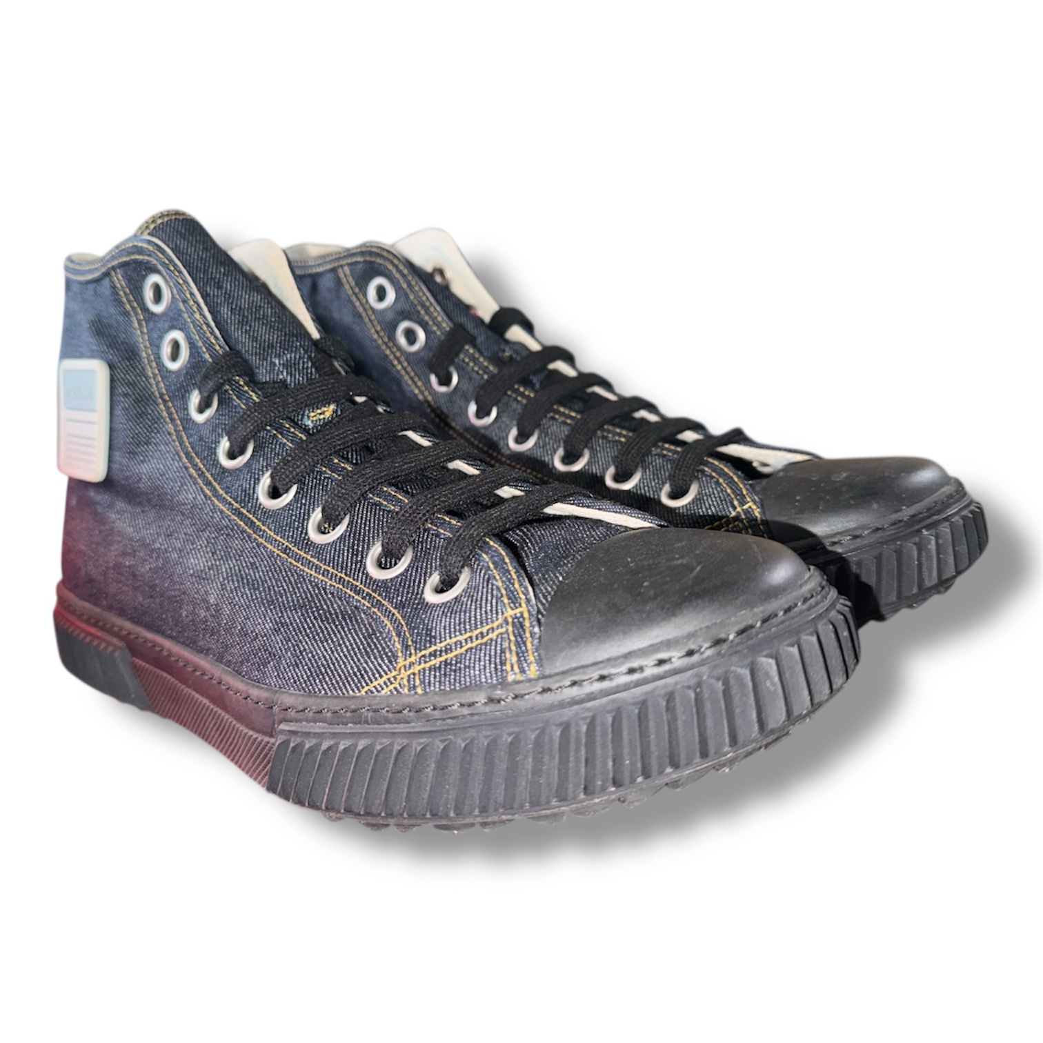 PRADA Denim High Top Sneakers (4T 3218 8.5) Men's US size 9.5/10 (canvas) - Image 8