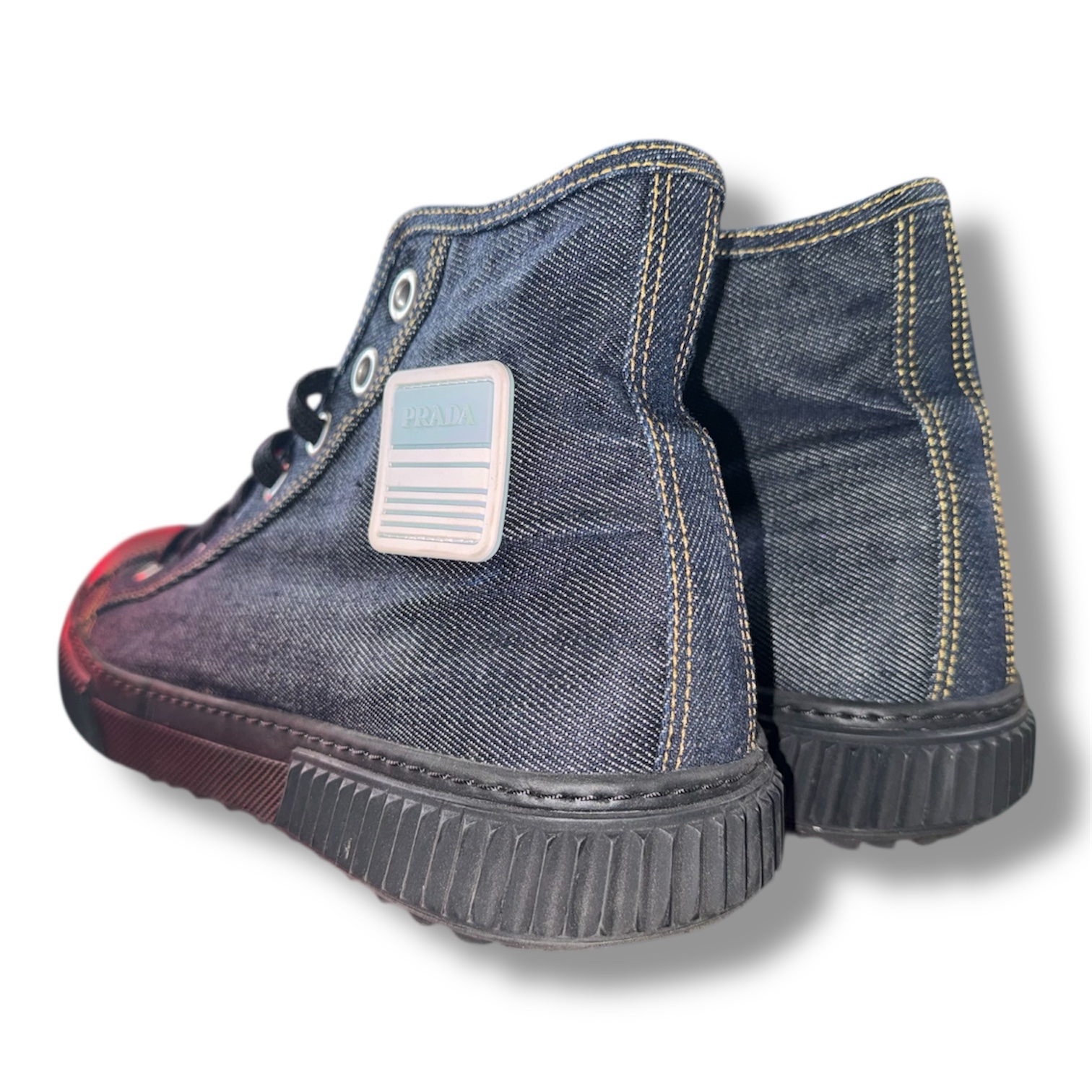 PRADA Denim High Top Sneakers (4T 3218 8.5) Men's US size 9.5/10 (canvas) - Image 11