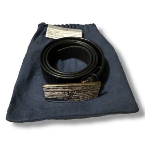 PRADA Men's Leather Belt. Silver Buckle 34|85 Wood Texture Dust Bag (2C3942) 34"