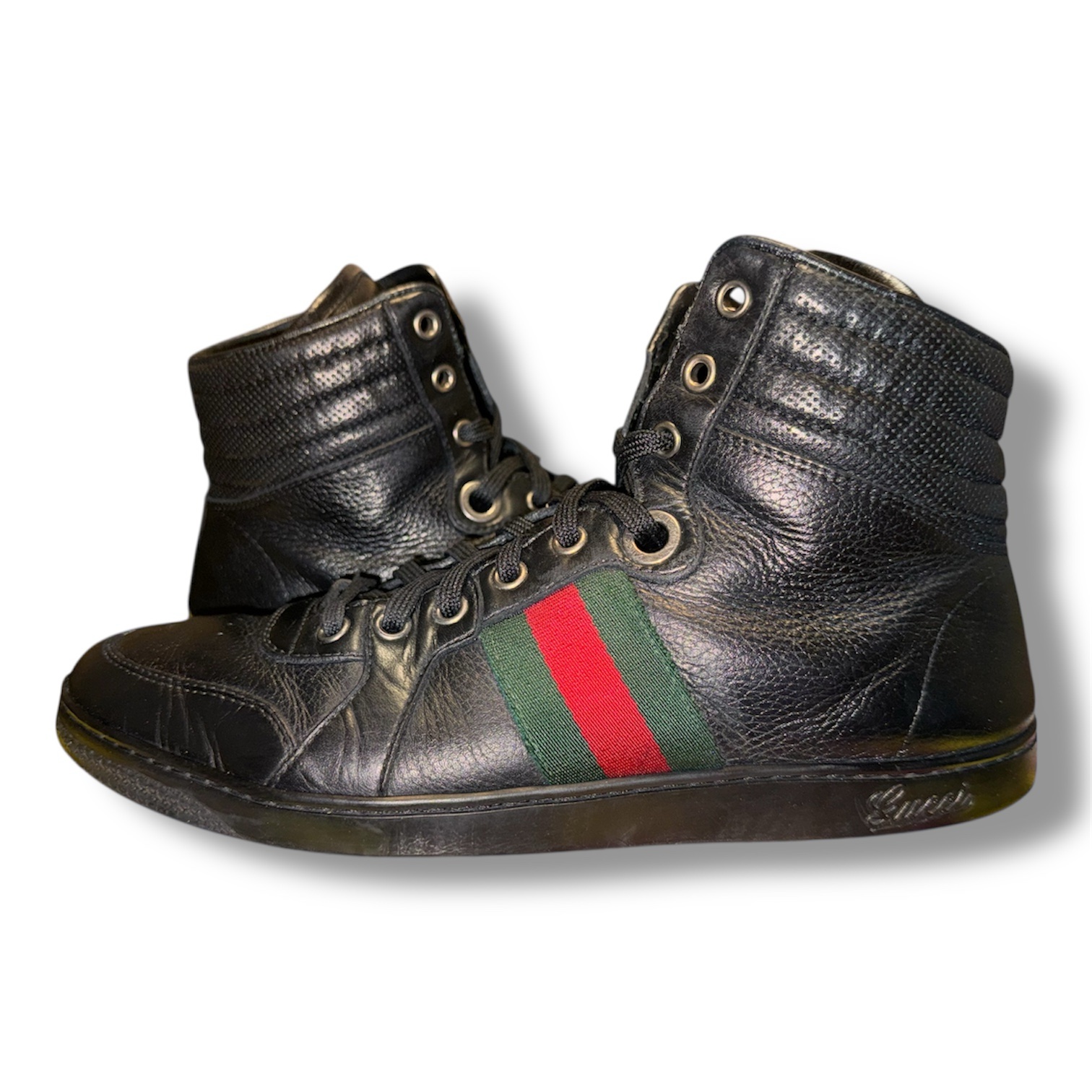 GUCCI Men's Leather Hi Top Sneakers (221825 6 G) Men's US Size 7 Black - Image 2