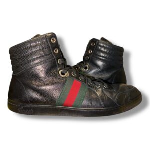 GUCCI Men's Leather Hi Top Sneakers (221825 6 G) Men's US Size 7 Black