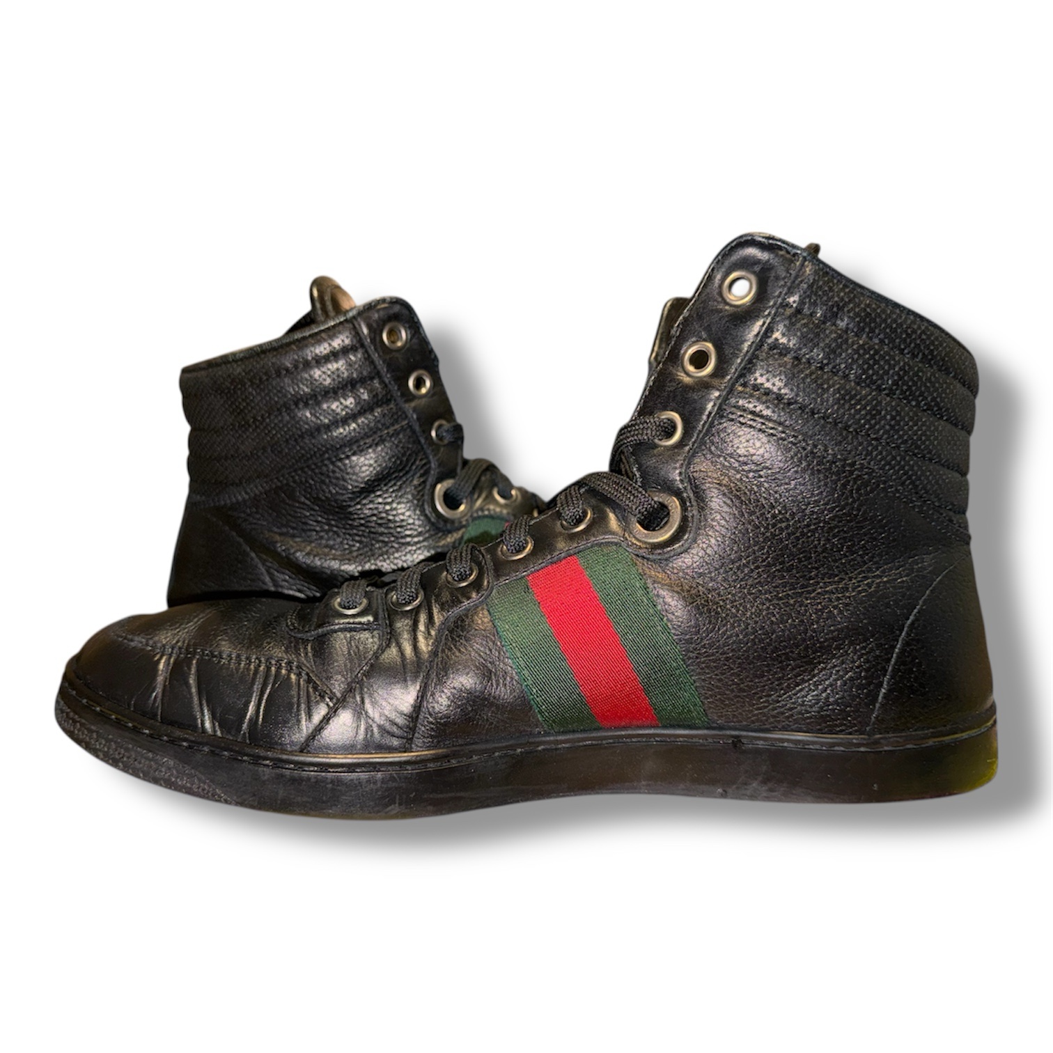 GUCCI Men's Leather Hi Top Sneakers (221825 6 G) Men's US Size 7 Black - Image 4