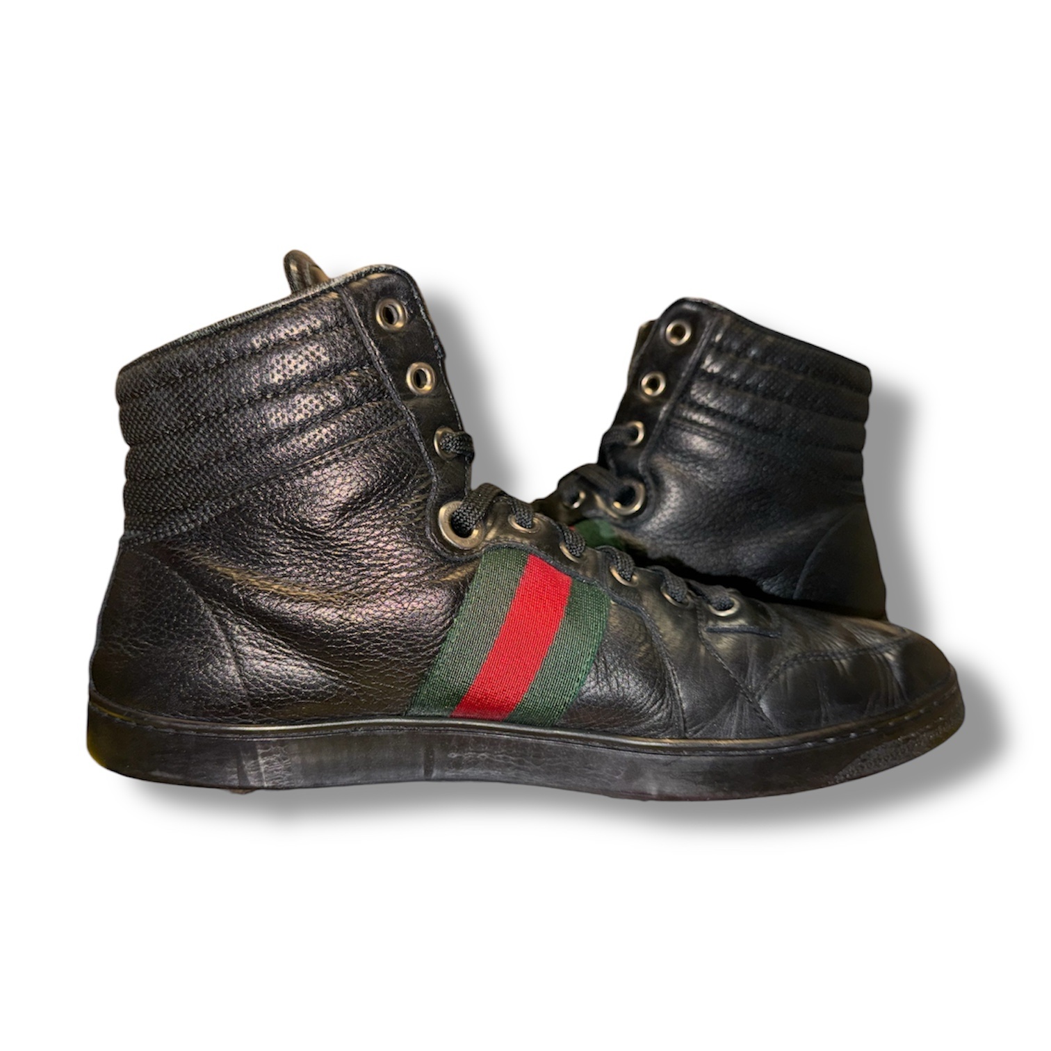 GUCCI Men's Leather Hi Top Sneakers (221825 6 G) Men's US Size 7 Black - Image 3