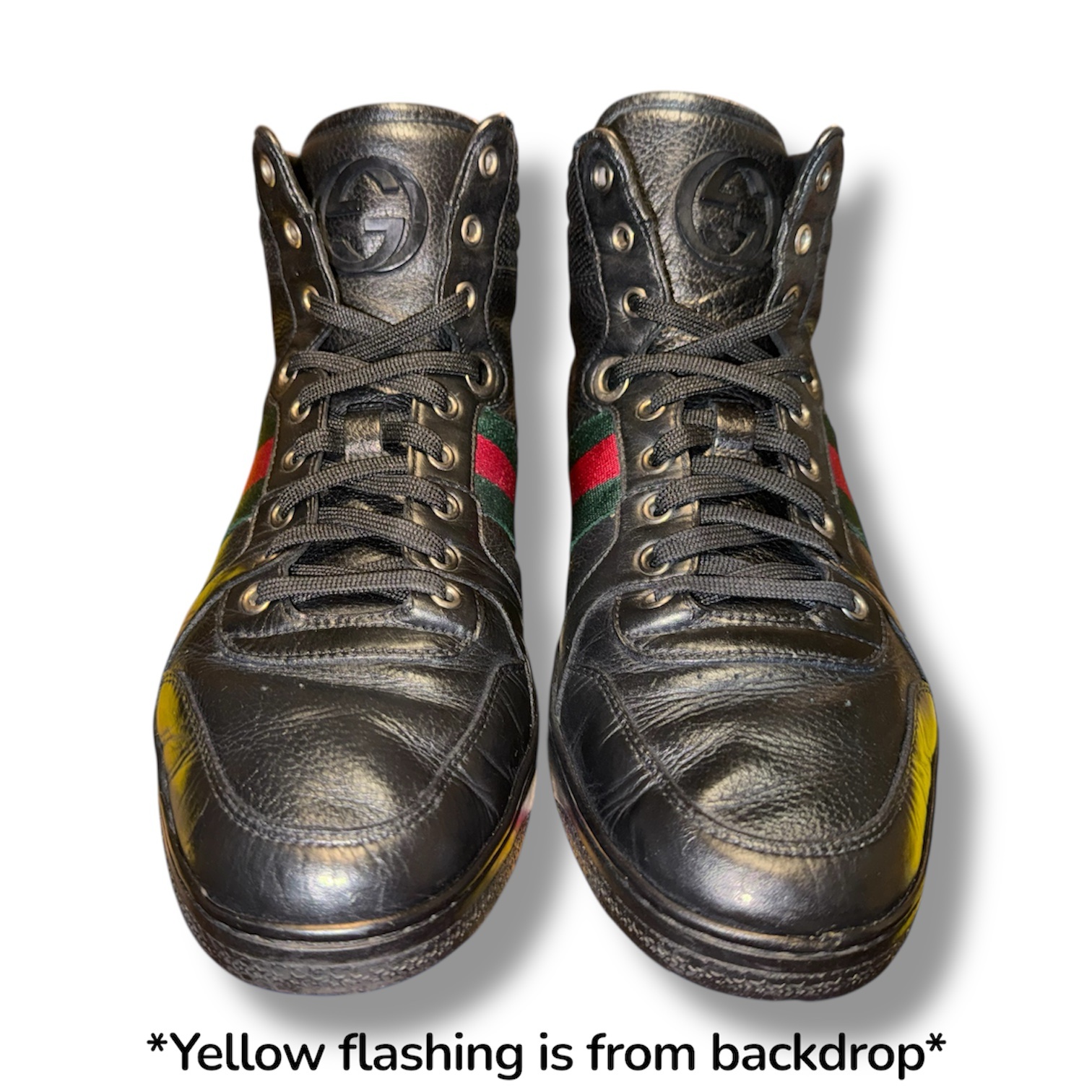 GUCCI Men's Leather Hi Top Sneakers (221825 6 G) Men's US Size 7 Black - Image 5