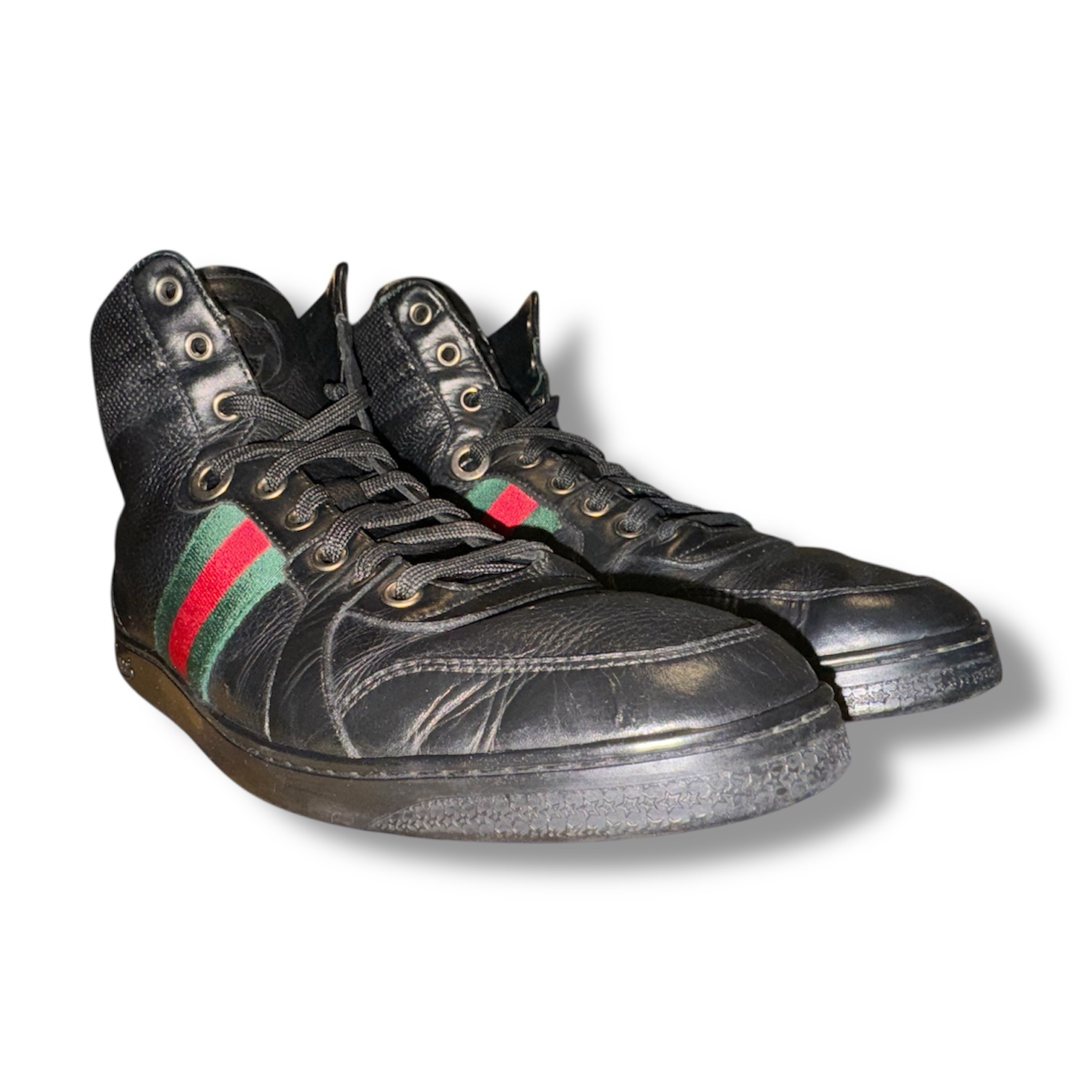GUCCI Men's Leather Hi Top Sneakers (221825 6 G) Men's US Size 7 Black - Image 8