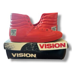 Vintage Vision Street Wear High Top Sneakers Red Leather DS Made In Korea Sz 12