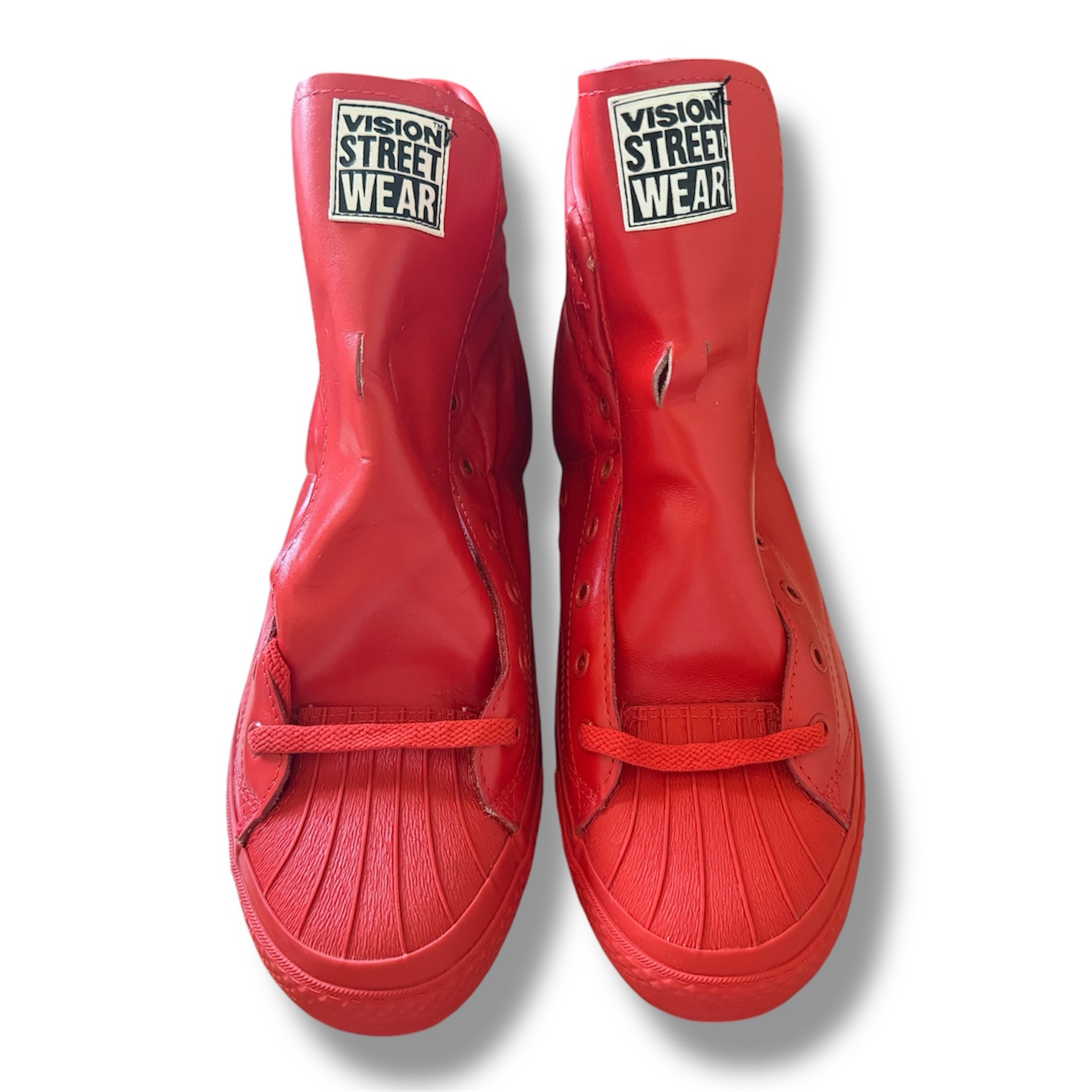 Vintage Vision Street Wear High Top Sneakers Red Leather DS Made In Korea Sz 12 - Image 5