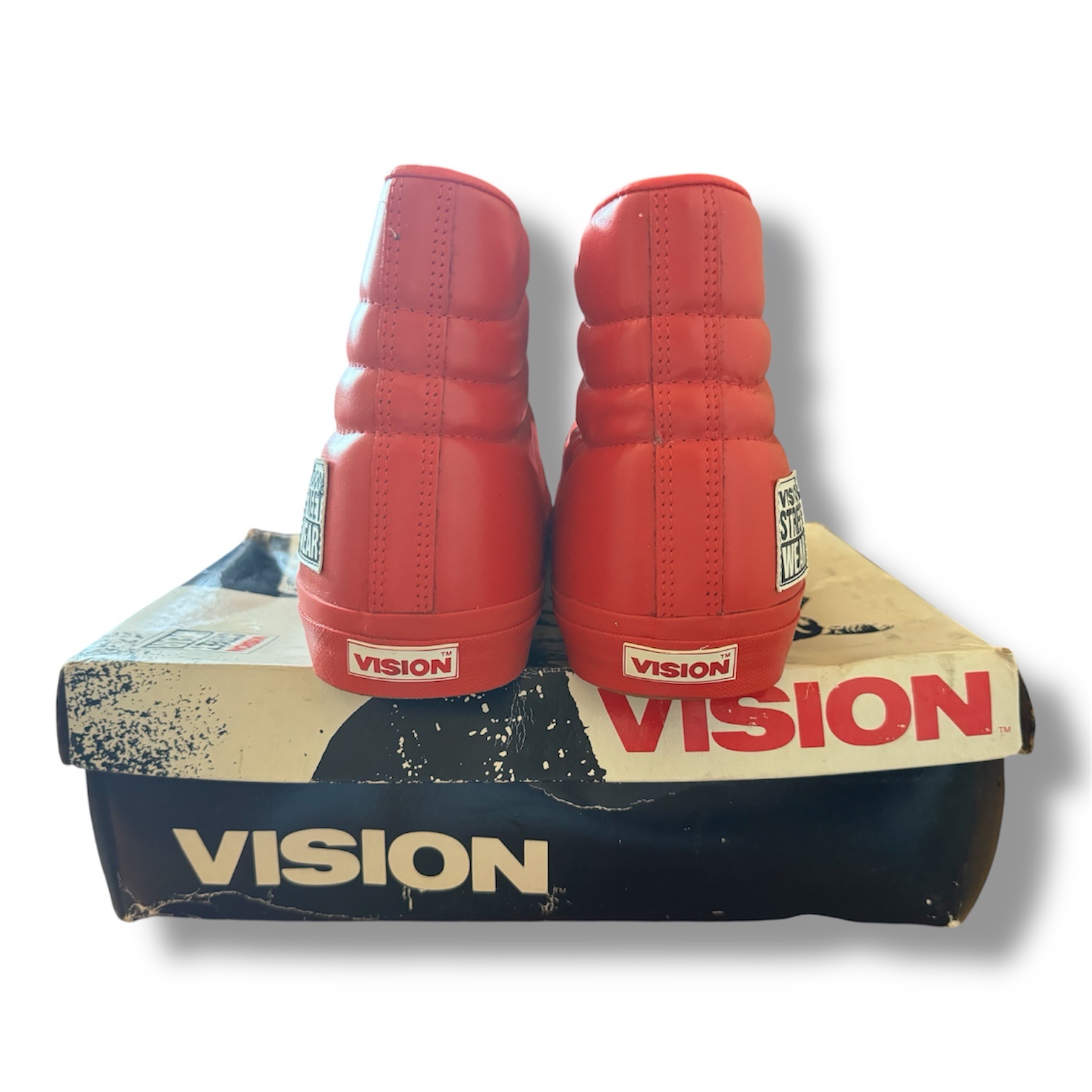 Vintage Vision Street Wear High Top Sneakers Red Leather DS Made In Korea Sz 12 - Image 7