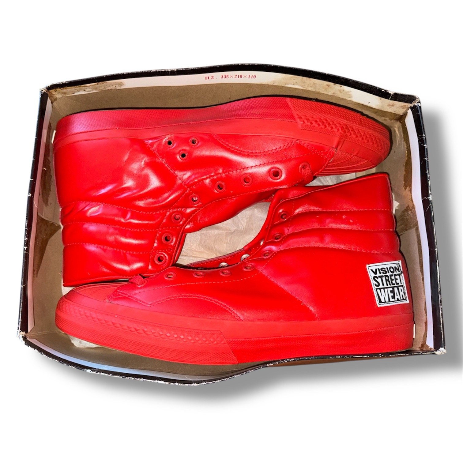 Vintage Vision Street Wear High Top Sneakers Red Leather DS Made In Korea Sz 12 - Image 12