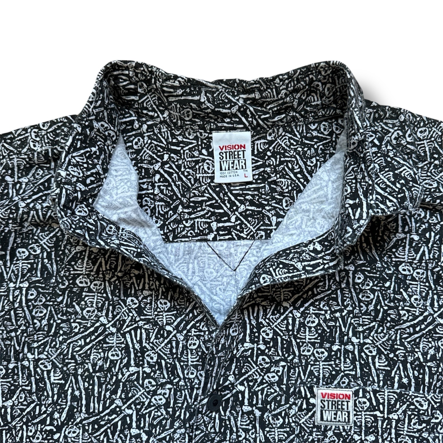 Vintage Vision Street Wear Skeleton Button Up Shirt Men's Size Large USA - Image 3