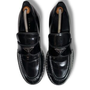 Prada 2DE127 Loafers Black Leather Men’s Size 44 EU / US 11 Made in Italy