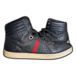 Gucci (11 US) Hi Top Leather Ace Sneakers (221825 10.5 G) Monogram Black