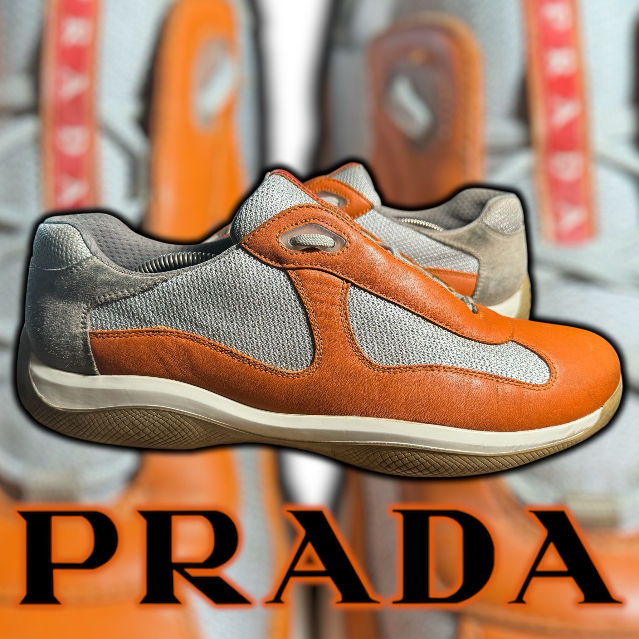 Prada Americas Cup (Men's 12) Leather Sneakers (PS 0906 11) Orange