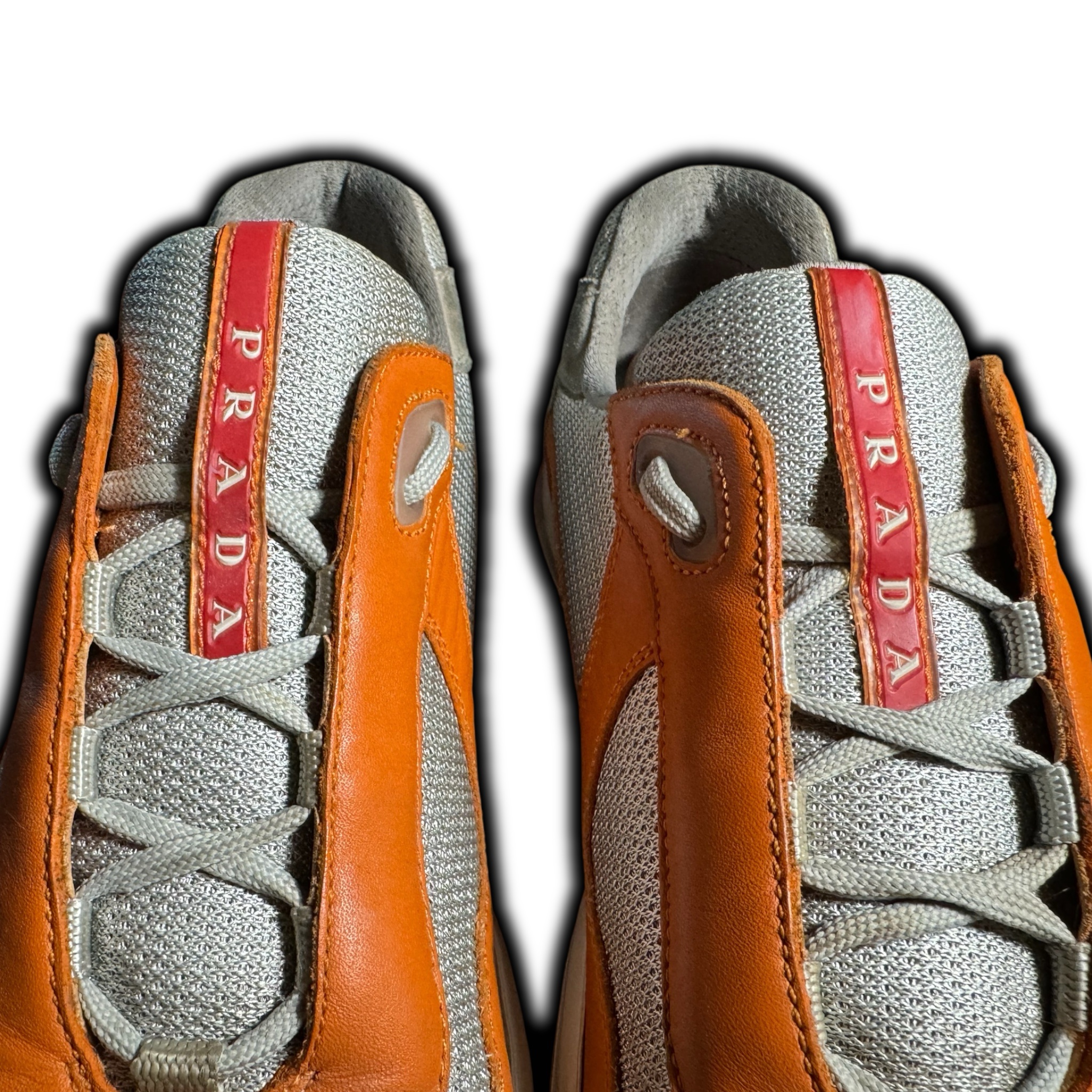 Prada Americas Cup (Men's 12) Leather Sneakers (PS 0906 11) Orange - Image 7
