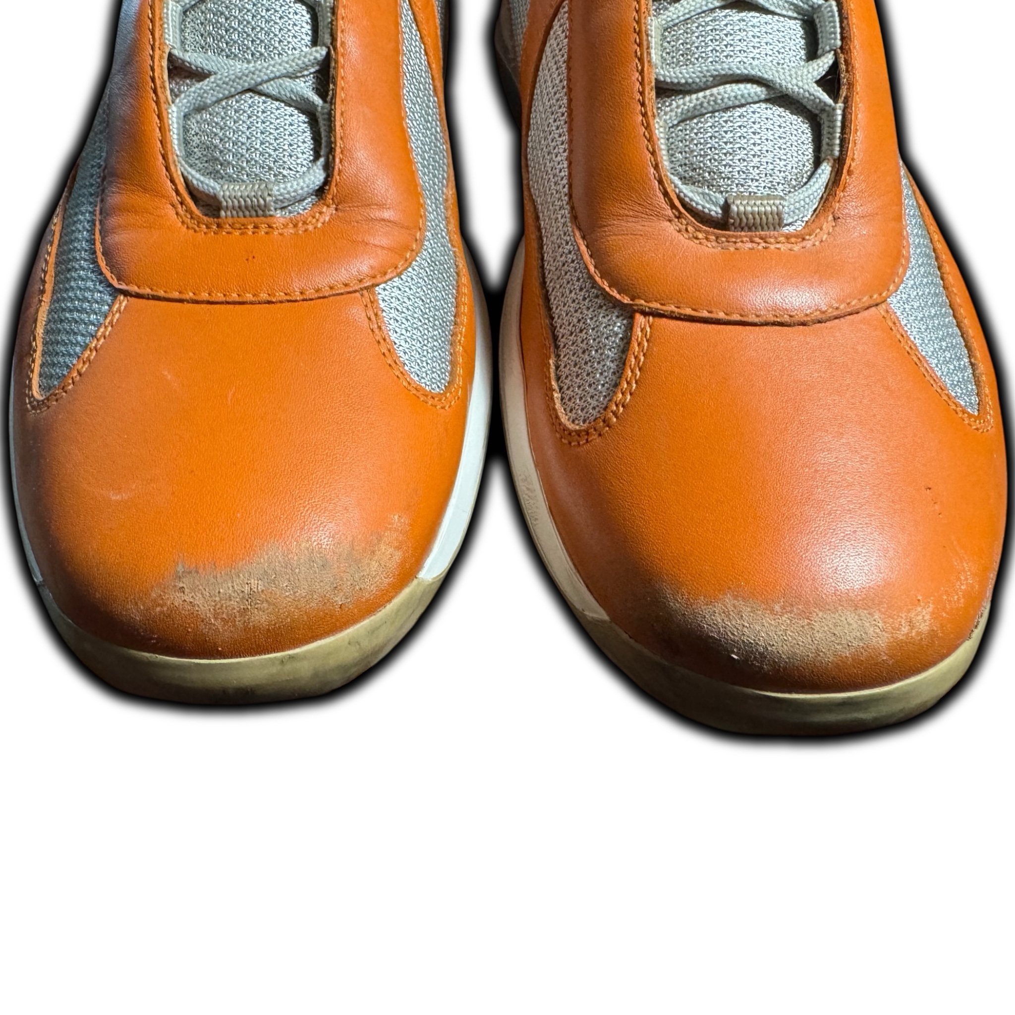 Prada Americas Cup (Men's 12) Leather Sneakers (PS 0906 11) Orange - Image 8